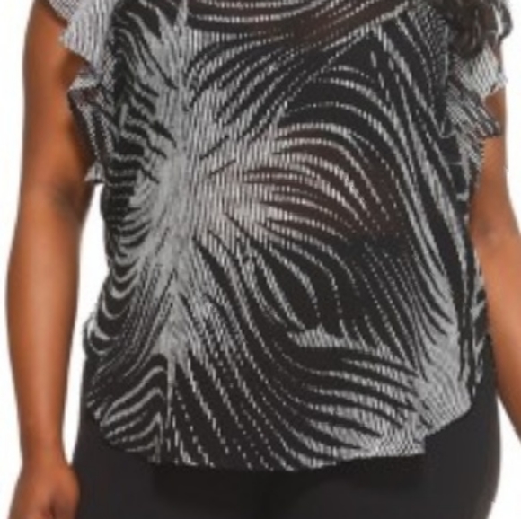 Black and Ivory Chiffon Ruffle Sleeve Tunic Plus - Picture 4 of 5